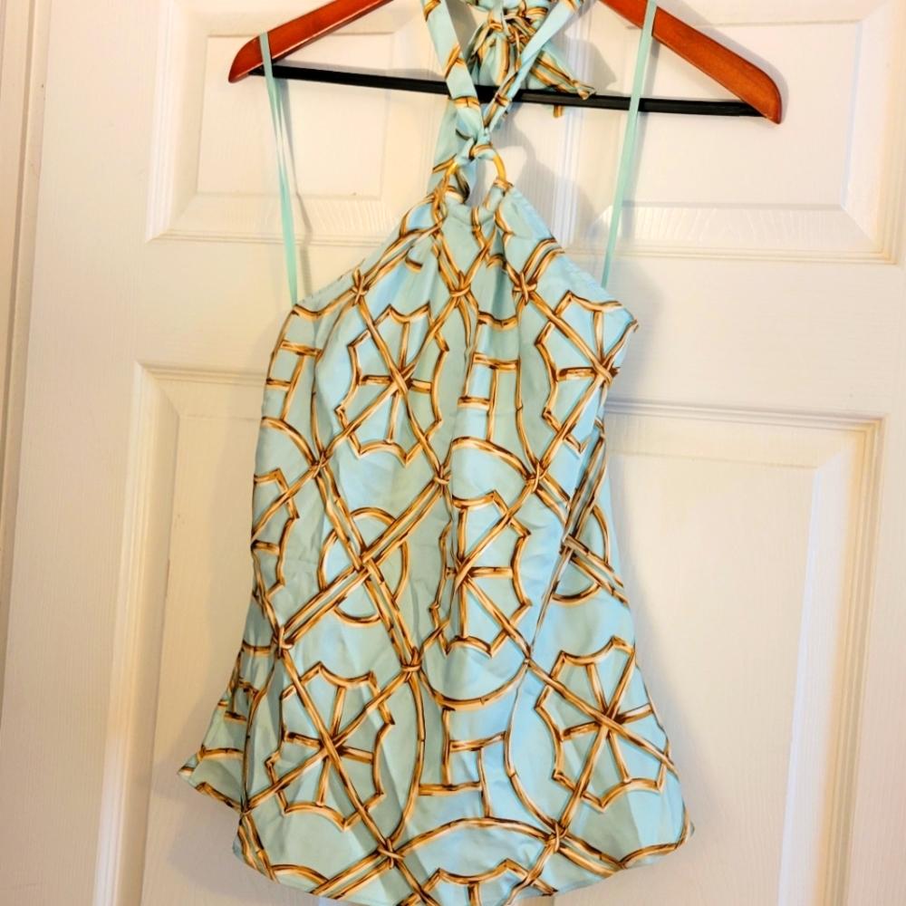 J McLaughlin Silk Aqua Halter Neck Top Size 10